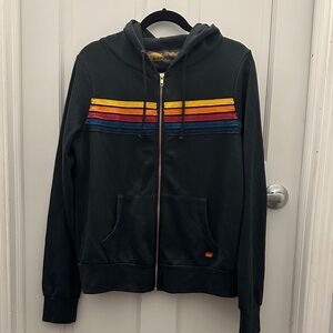 NWOT Aviator Nation Navy Hoodie with Rainbow Stripes